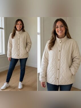 L.L. Bean Women's Beige Quilted Puffer Jacket
